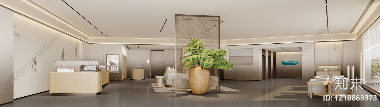 新中式酒店大堂3D模型下载【ID:1218863973】