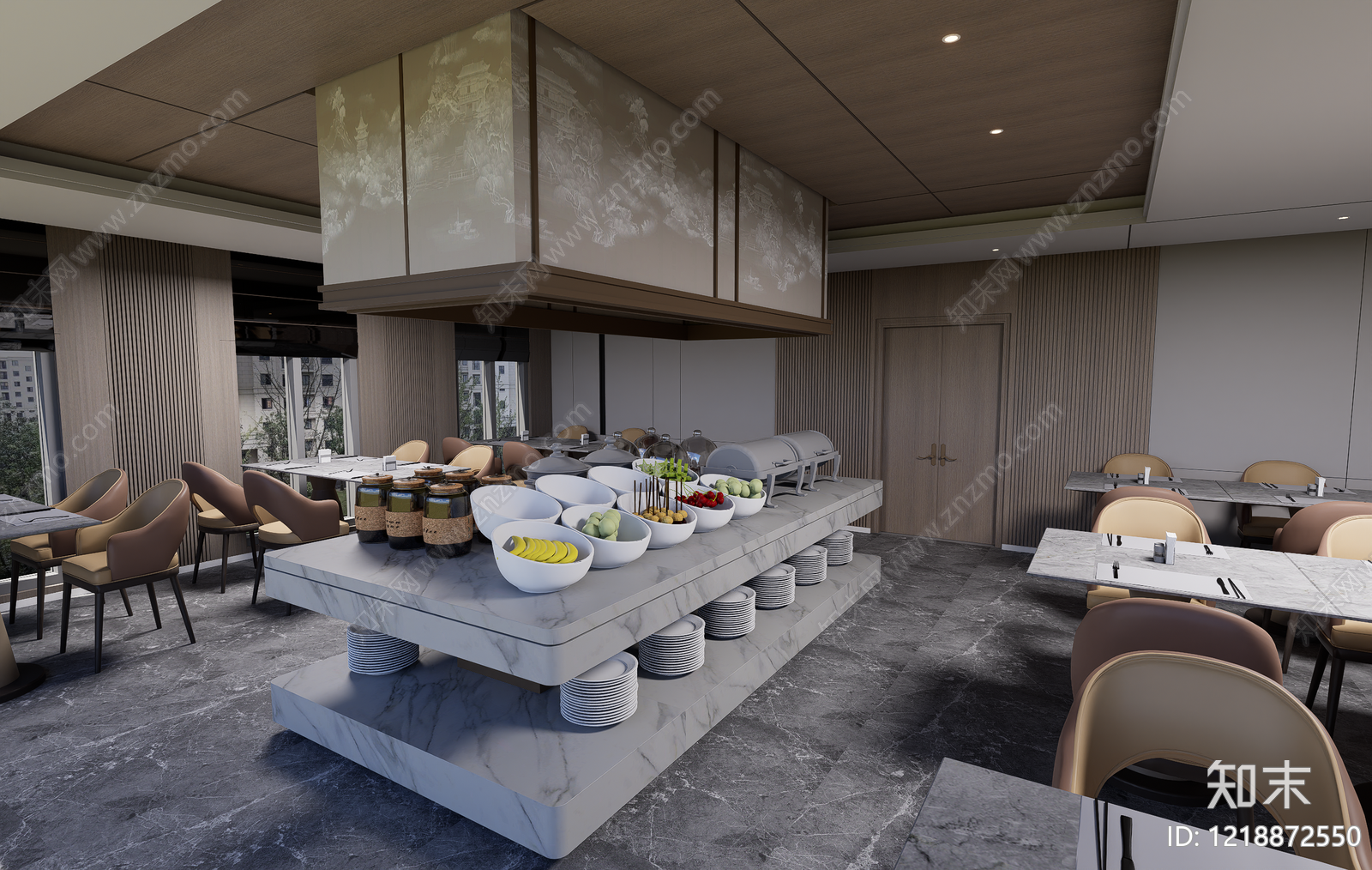 现代自助餐厅SU模型下载【ID:1218872550】