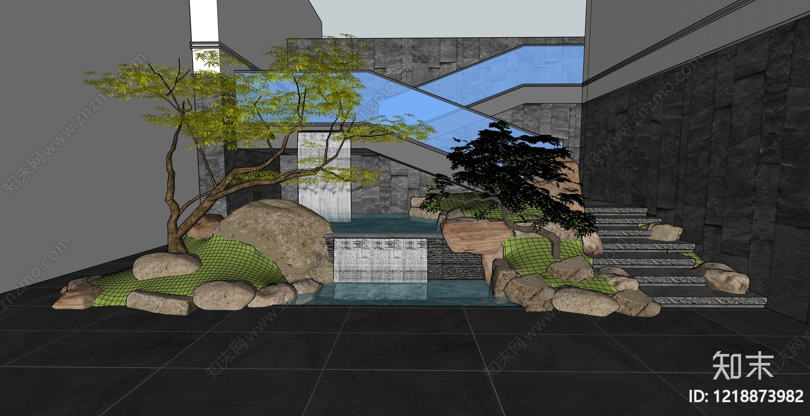 新中式景观跌水3D模型下载【ID:1218873982】