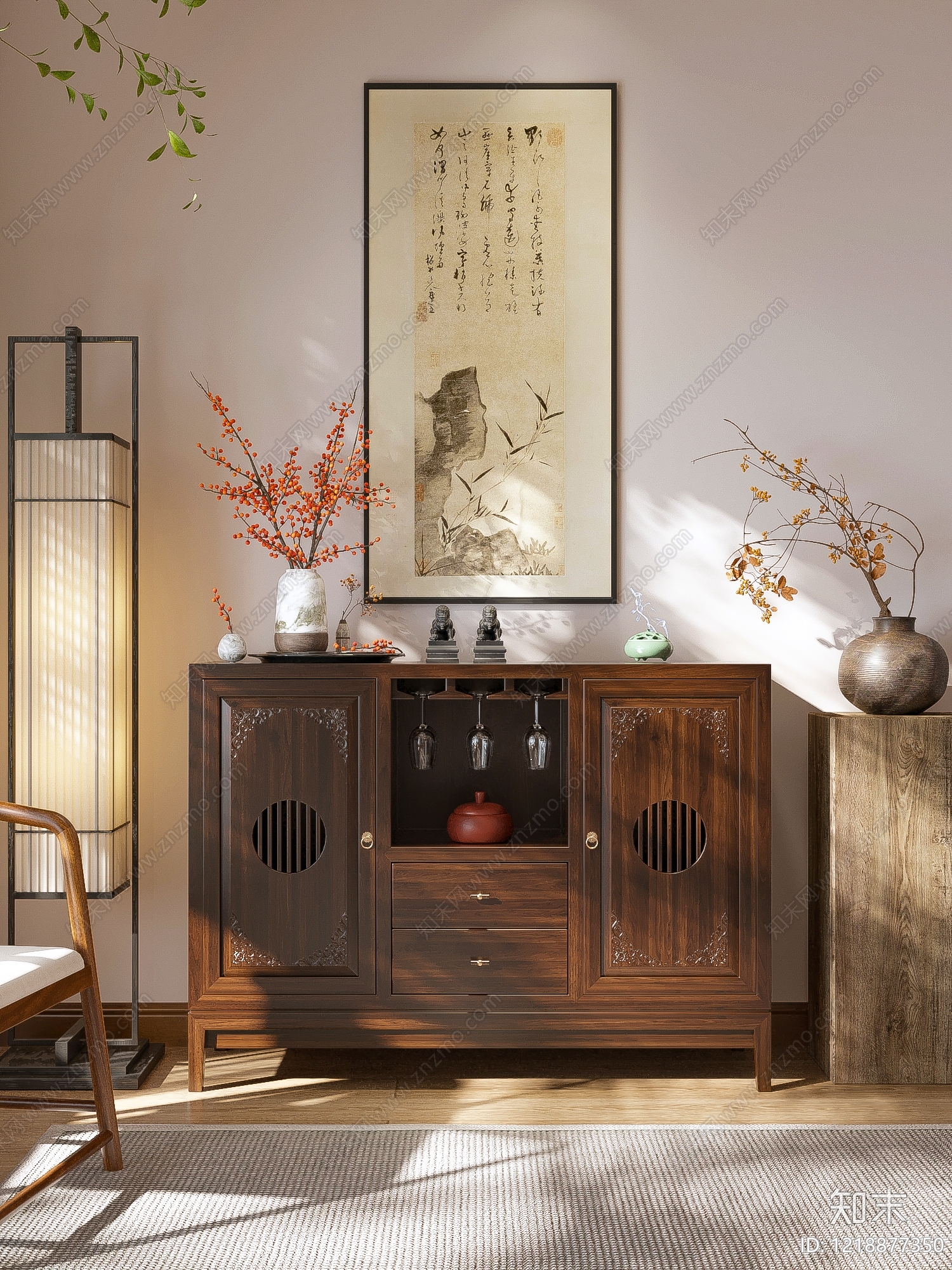 新中式餐边柜SU模型下载【ID:1218877350】