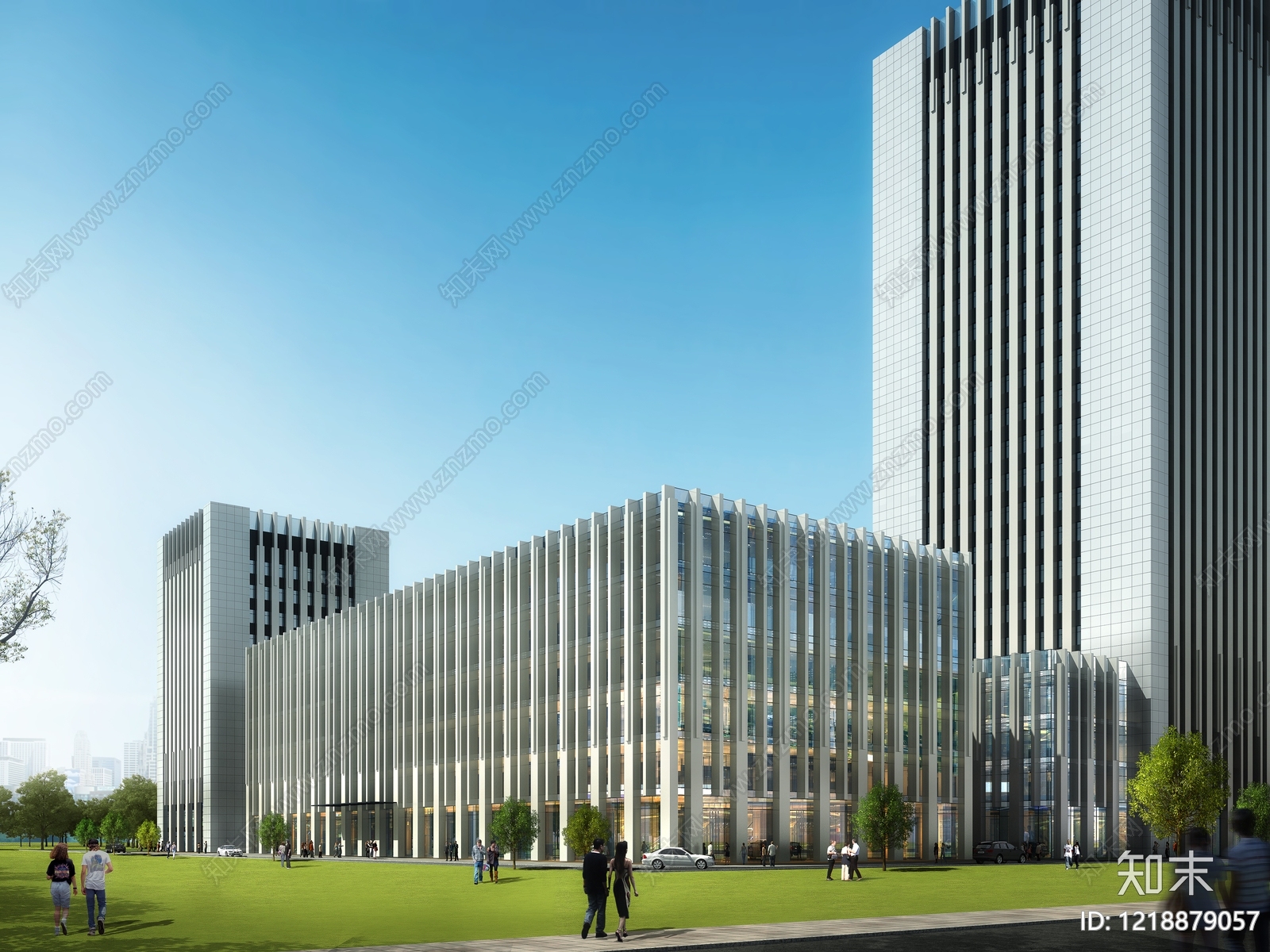 现代主义产业园办公楼3D模型下载【ID:1218879057】