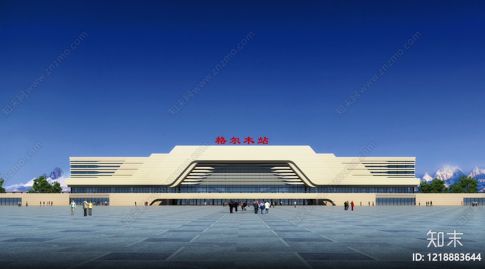 现代主义车站外观3D模型渲染效果图
