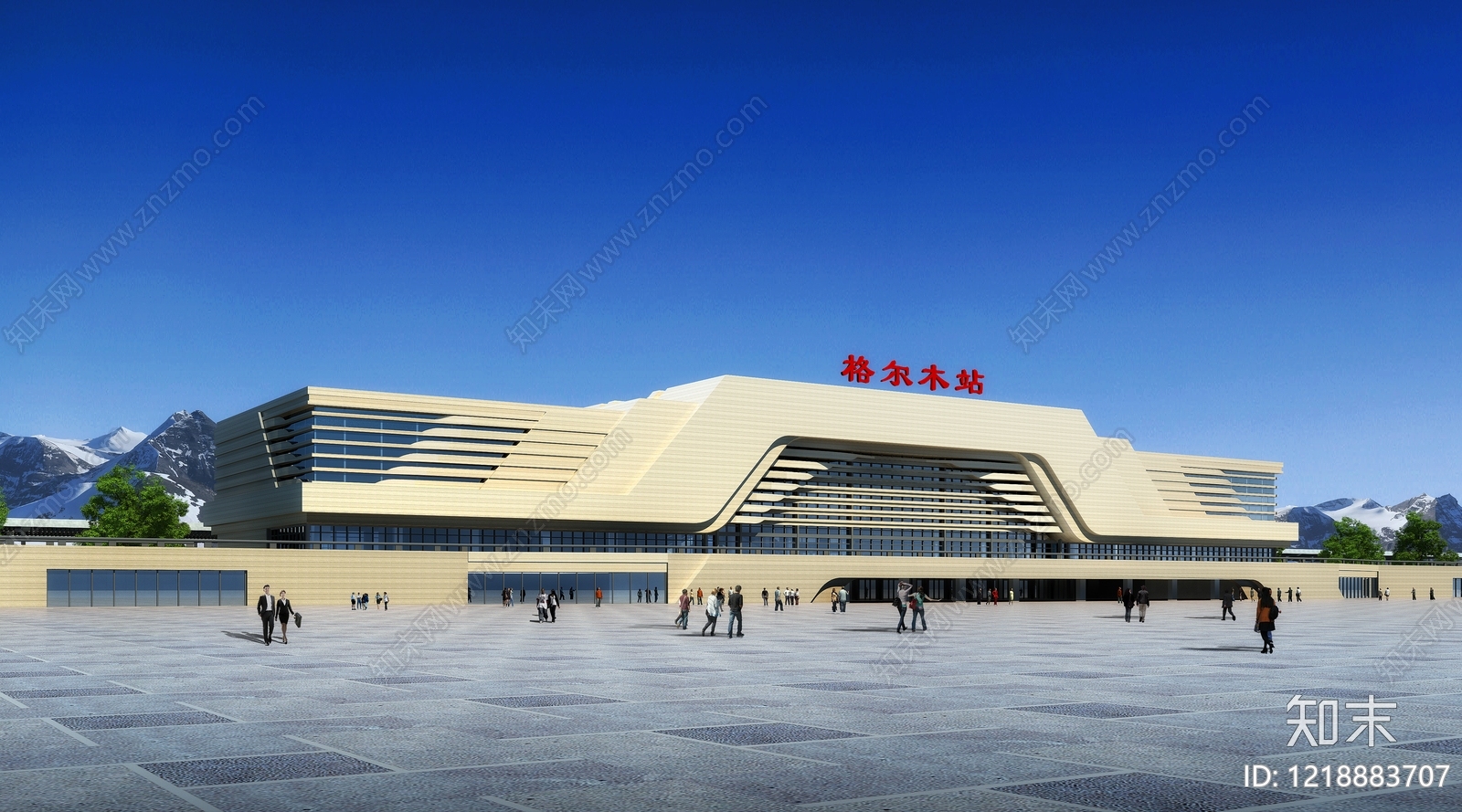 现代主义车站外观3D模型渲染效果图