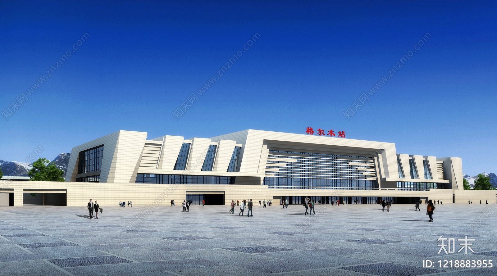 现代主义车站外观3D模型渲染效果图