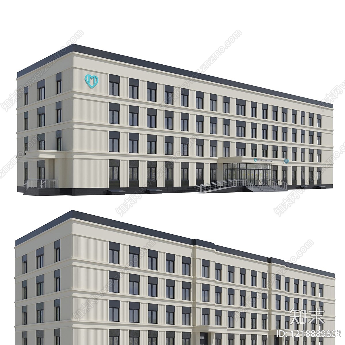 现代主义办公楼3D模型渲染效果图