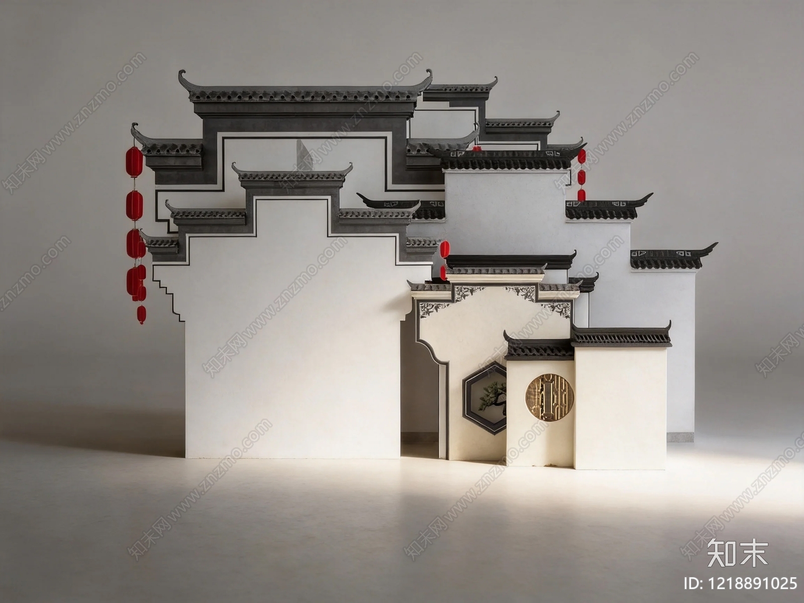 新中式古建3D模型渲染效果图