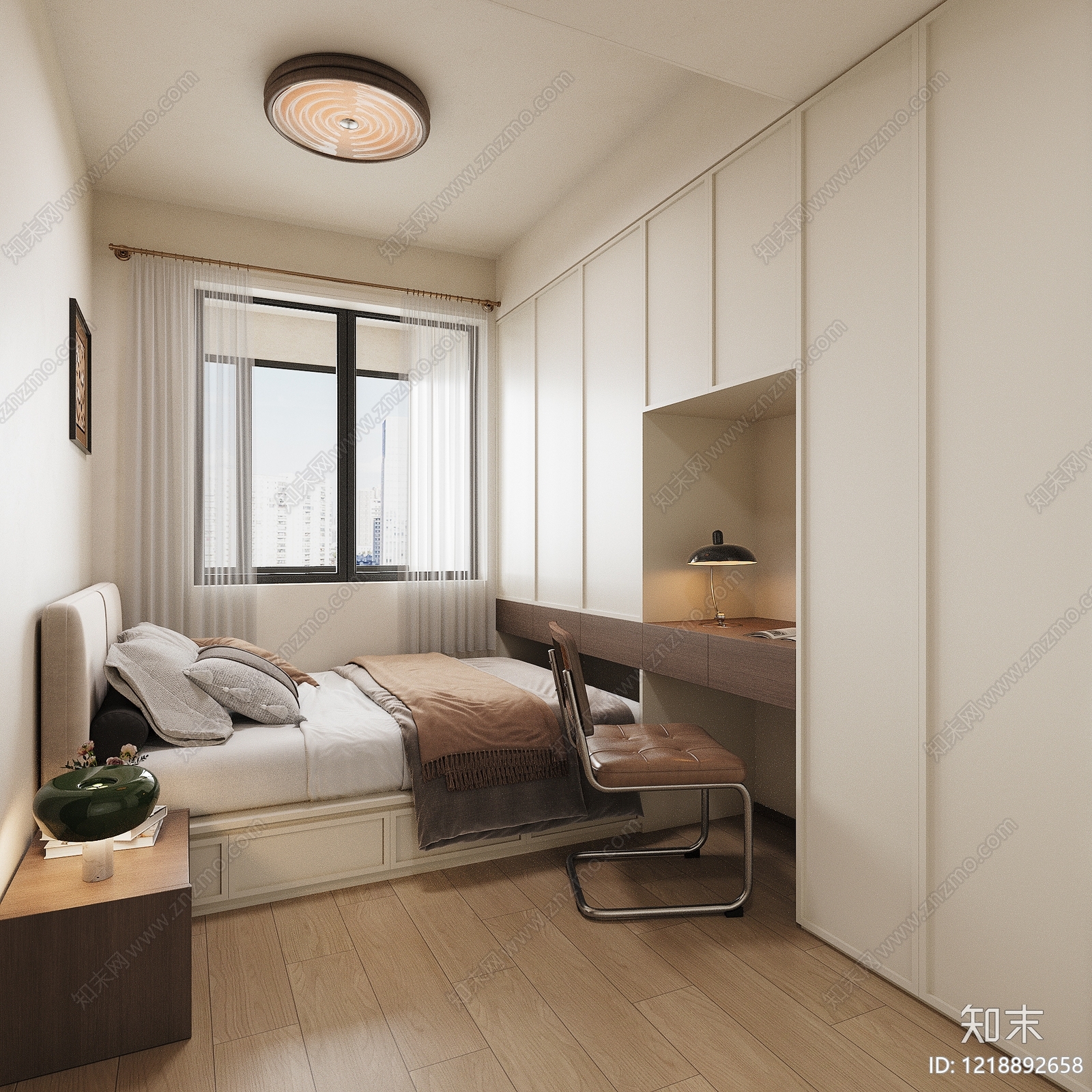奶油风榻榻米卧室3D模型下载【ID:1218892658】