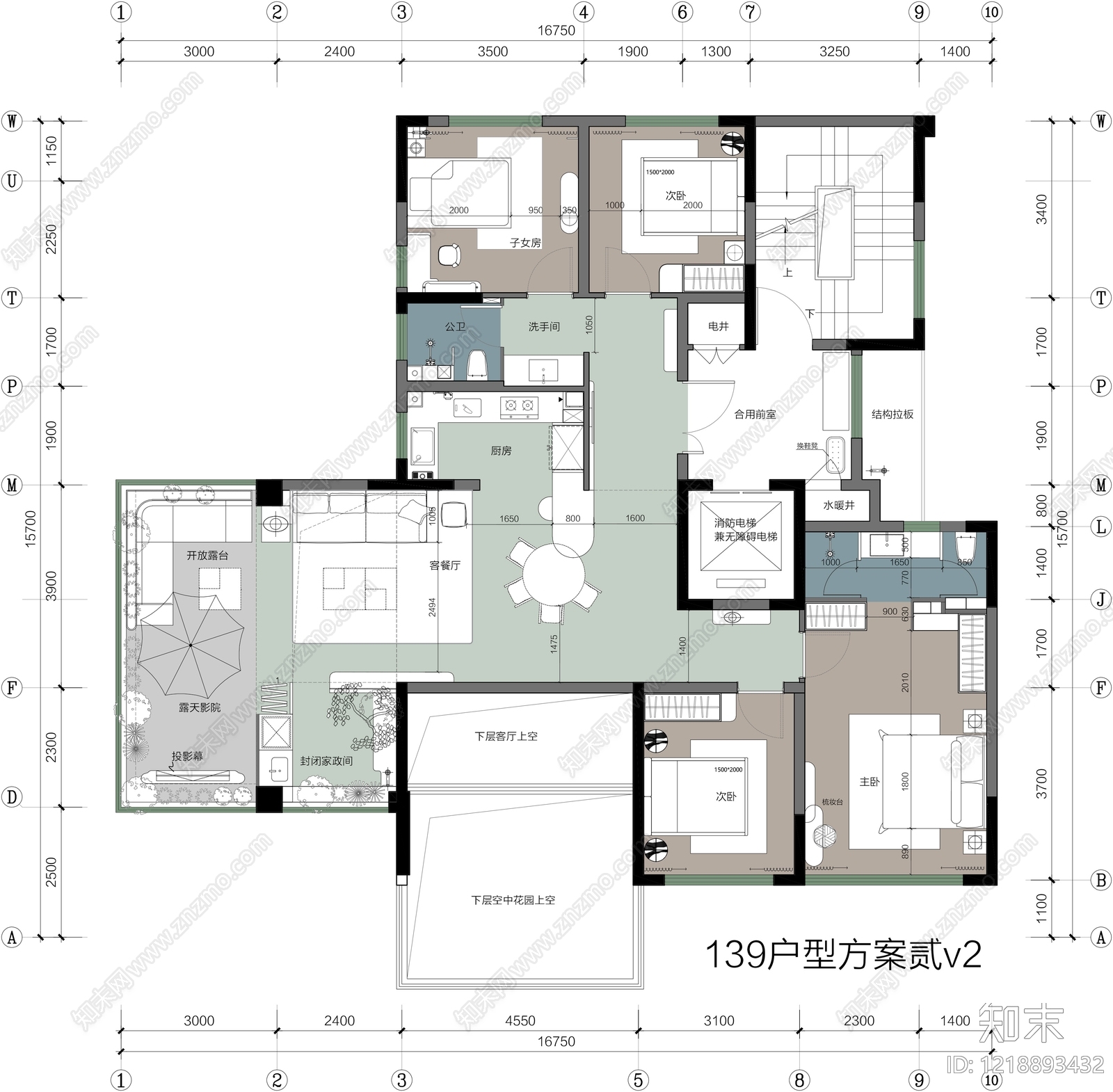 小户型平层cad施工图下载【ID:1218893432】