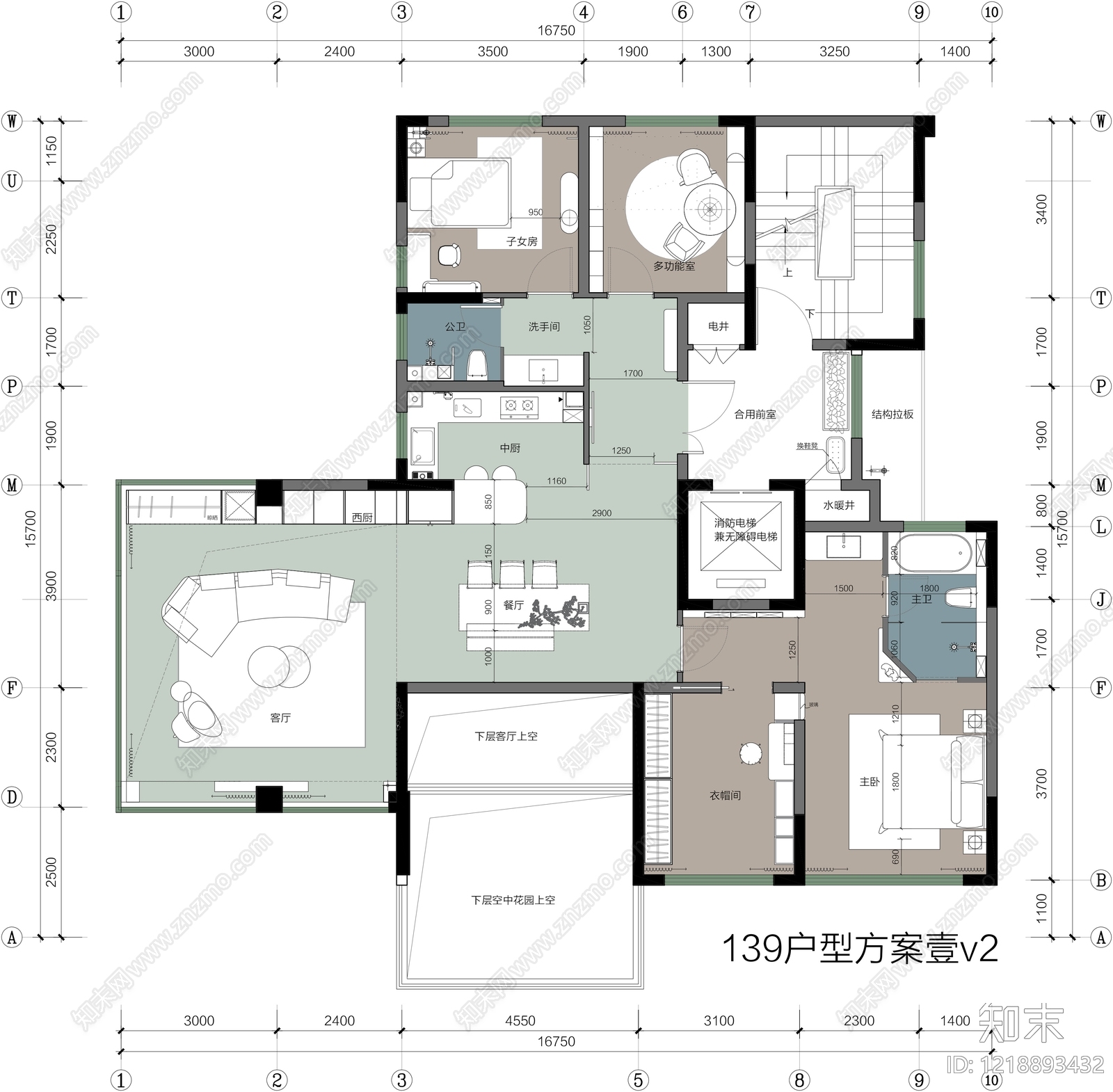 小户型平层cad施工图下载【ID:1218893432】