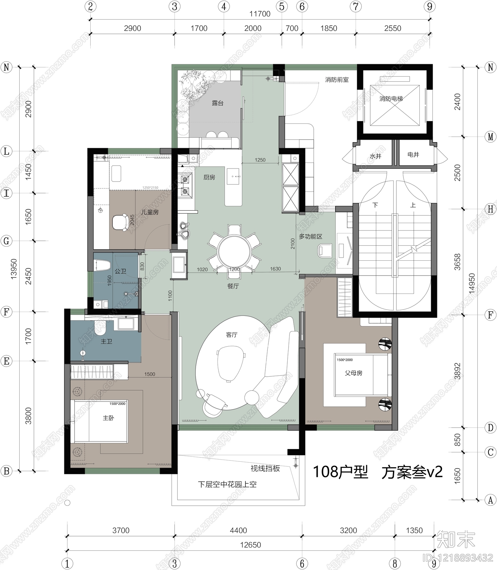 小户型平层cad施工图下载【ID:1218893432】