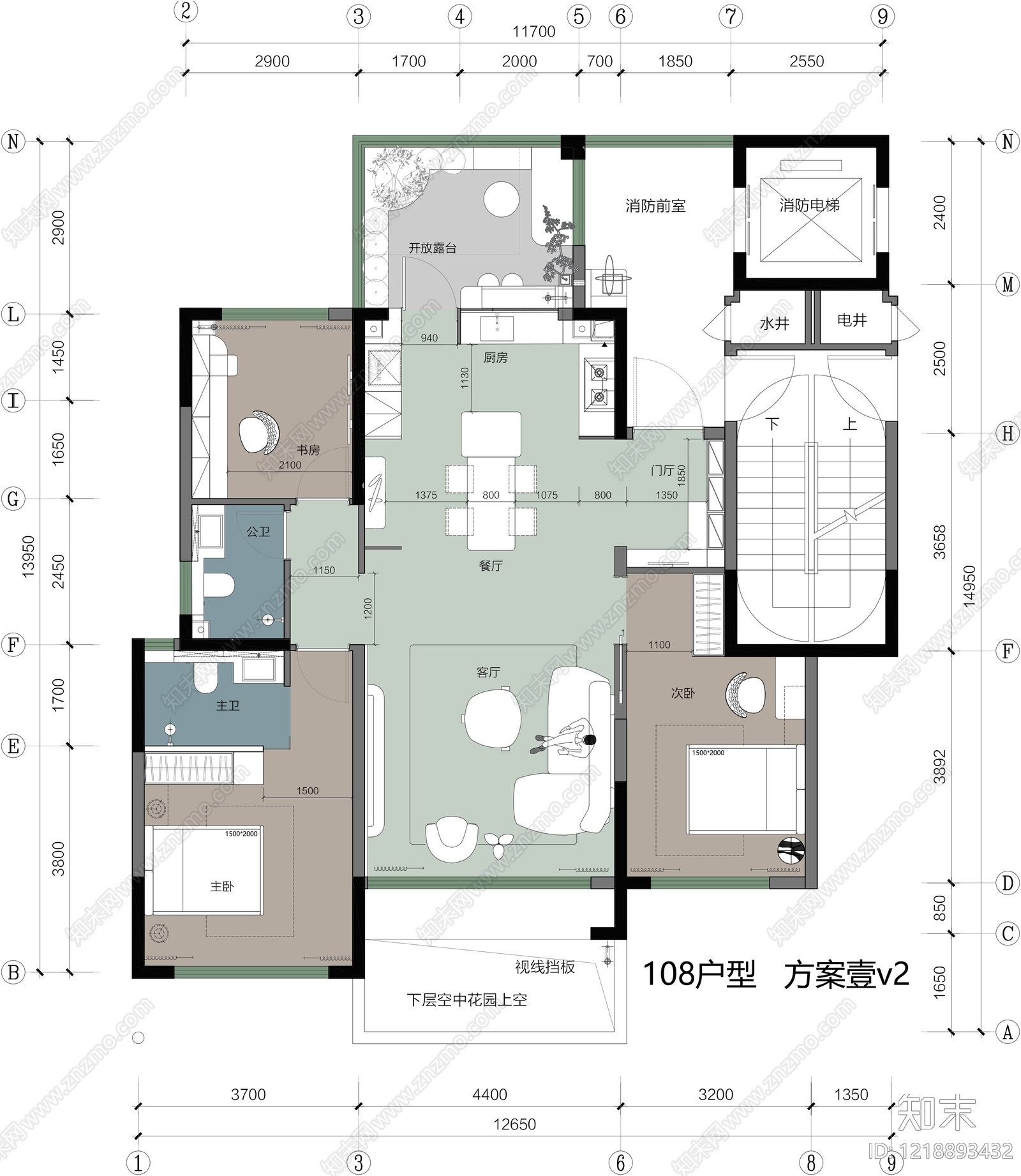 小户型平层cad施工图下载【ID:1218893432】