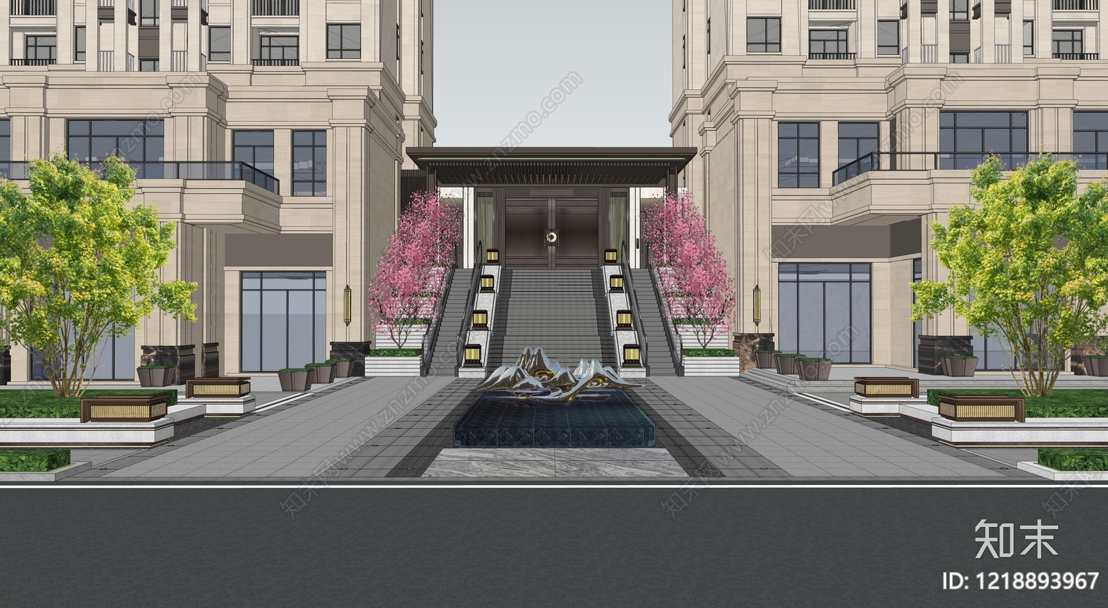新中式小区入口SU模型下载【ID:1218893967】