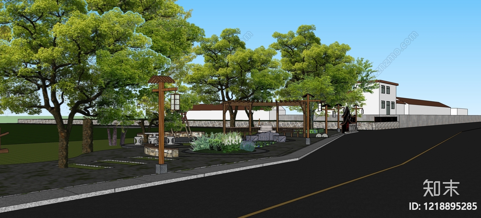 新中式乡村公园SU模型下载【ID:1218895285】