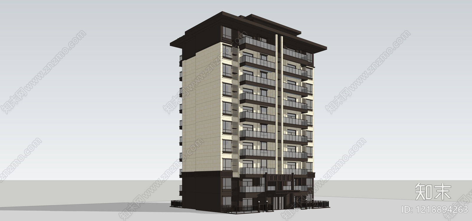 新中式小高层住宅楼SU模型下载【ID:1218894263】