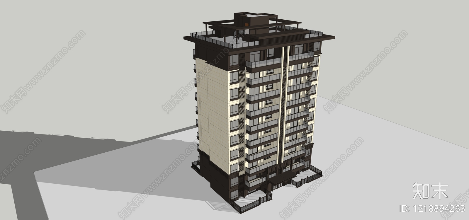 新中式小高层住宅楼SU模型下载【ID:1218894263】