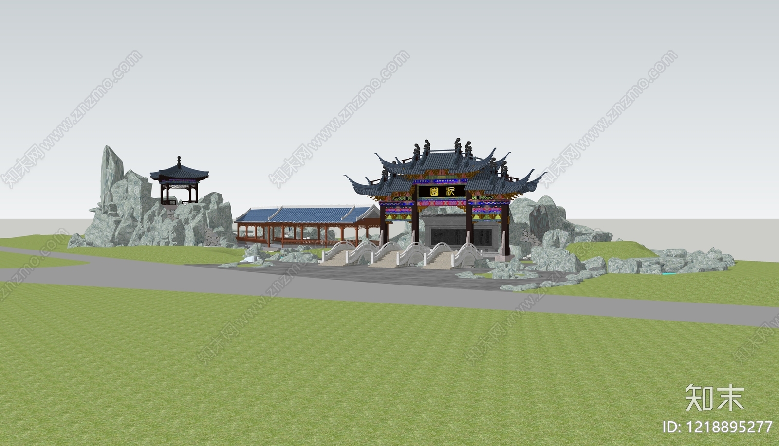中式传统建筑风格古建筑SU模型下载【ID:1218895277】