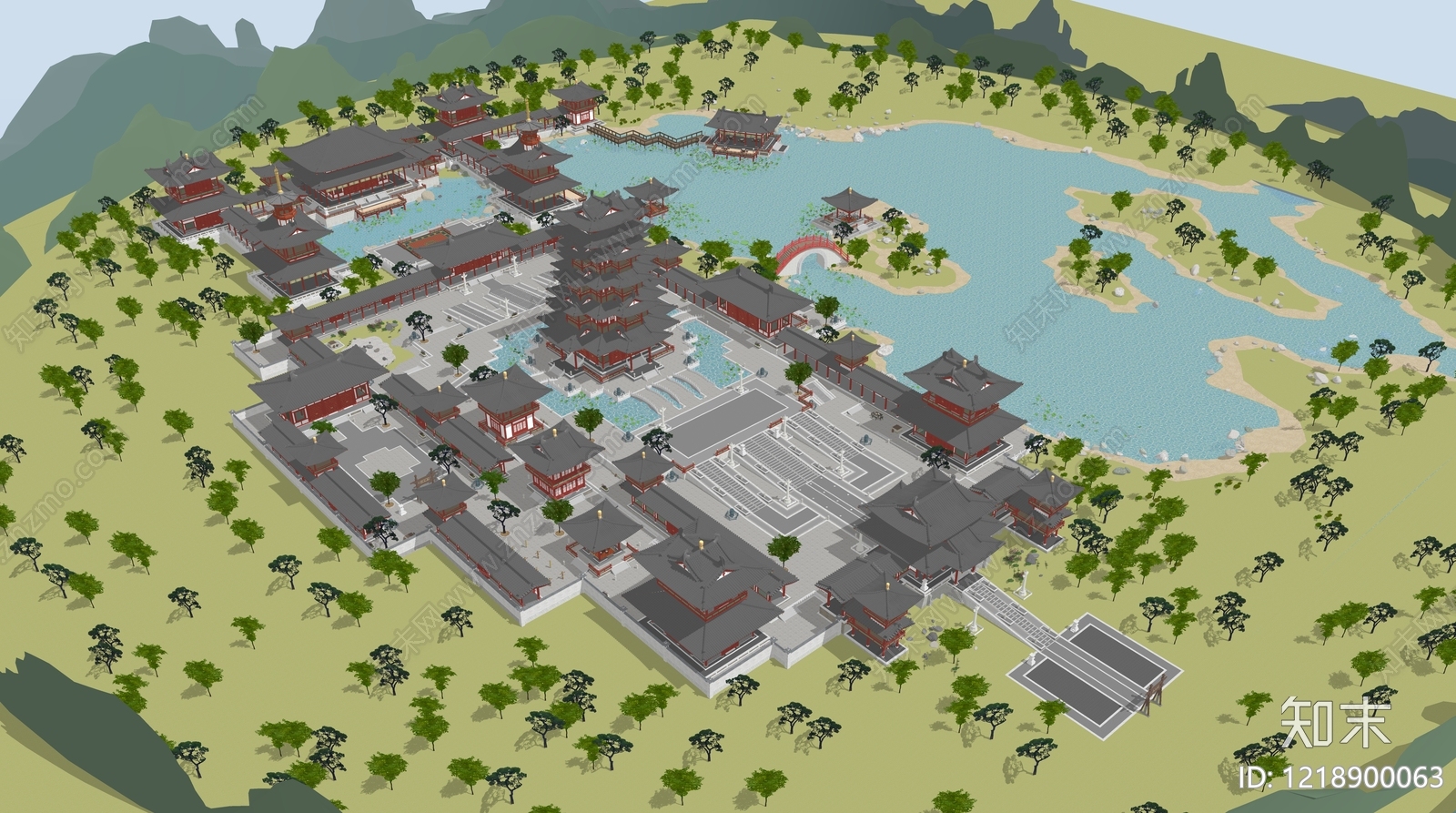 中式古建筑SU模型下载【ID:1218900063】
