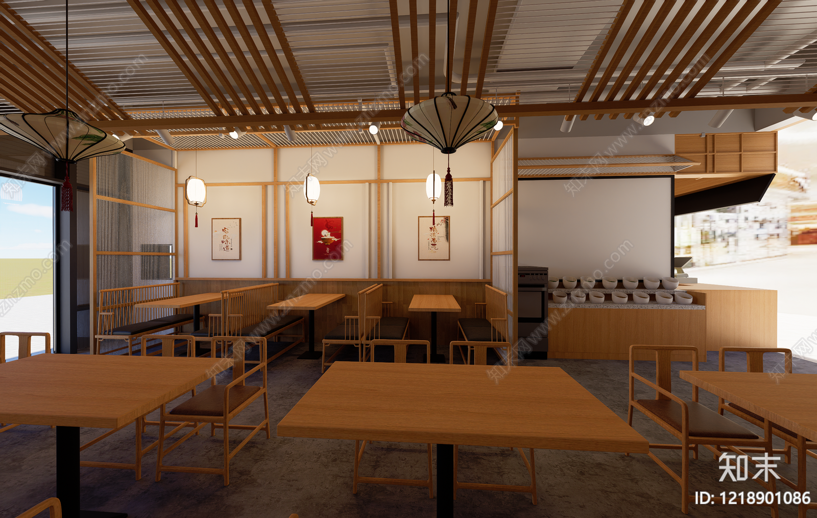 新中式中餐厅SU模型下载【ID:1218901086】