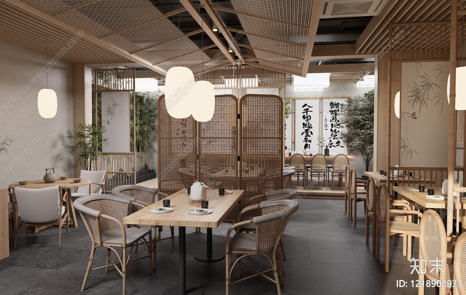 新中式茶餐厅SU模型下载【ID:1218902933】