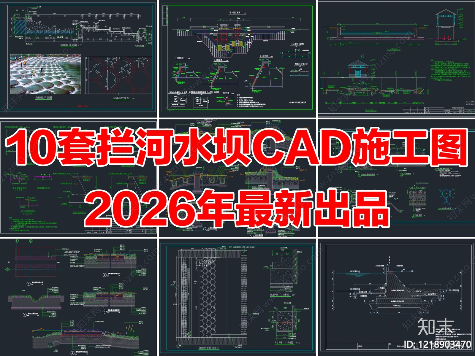 10套拦河水坝挡水坝橡胶坝重力坝鱼鳞坝CAD施工图cad施工图下载【ID:1218903470】