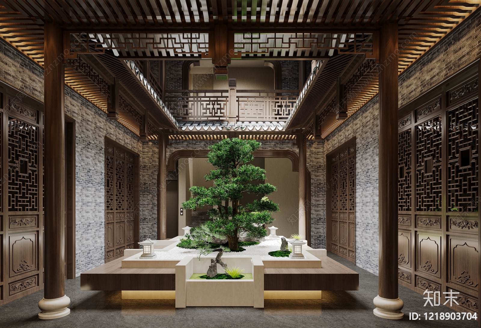 新中式民宿3D模型下载【ID:1218903704】