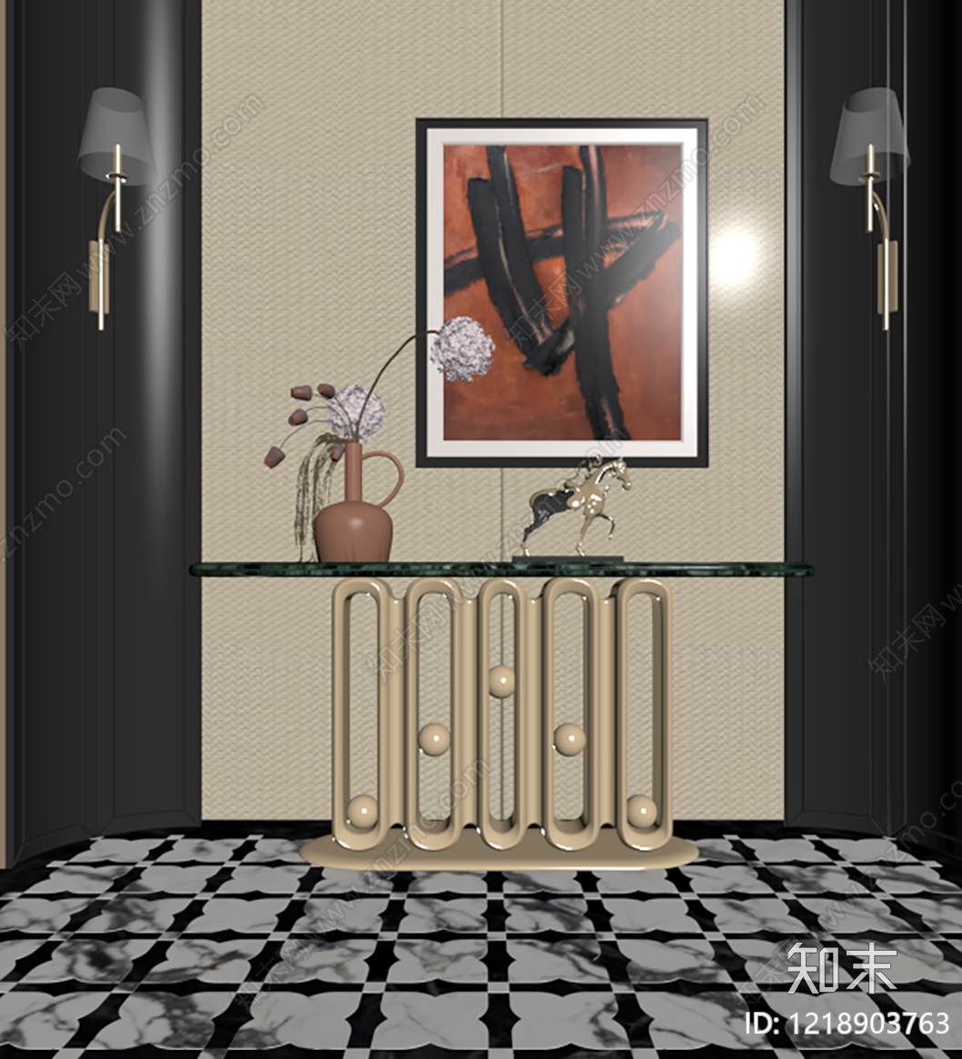 意式轻奢玄关SU模型下载【ID:1218903763】