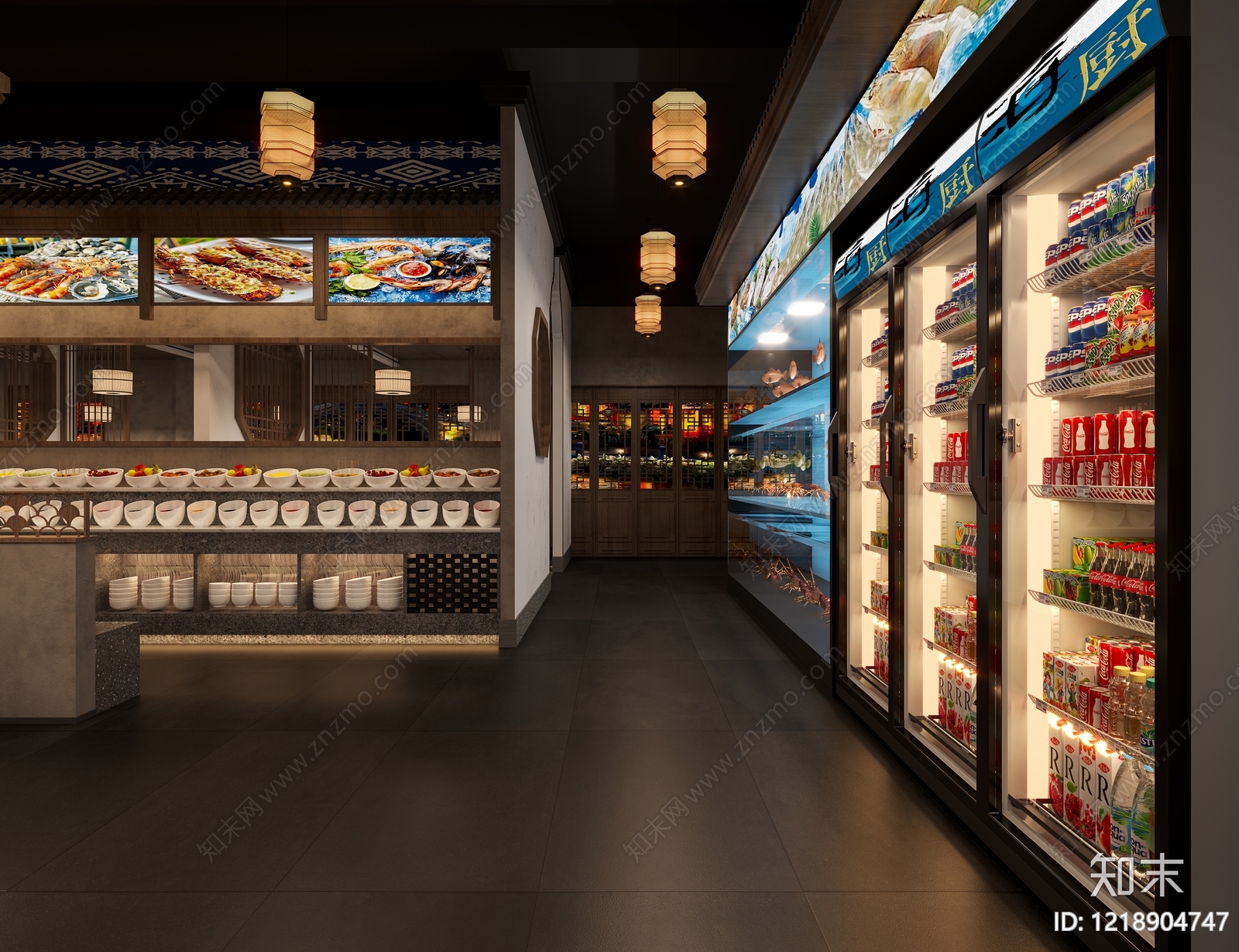 新中式中餐厅3D模型下载【ID:1218904747】