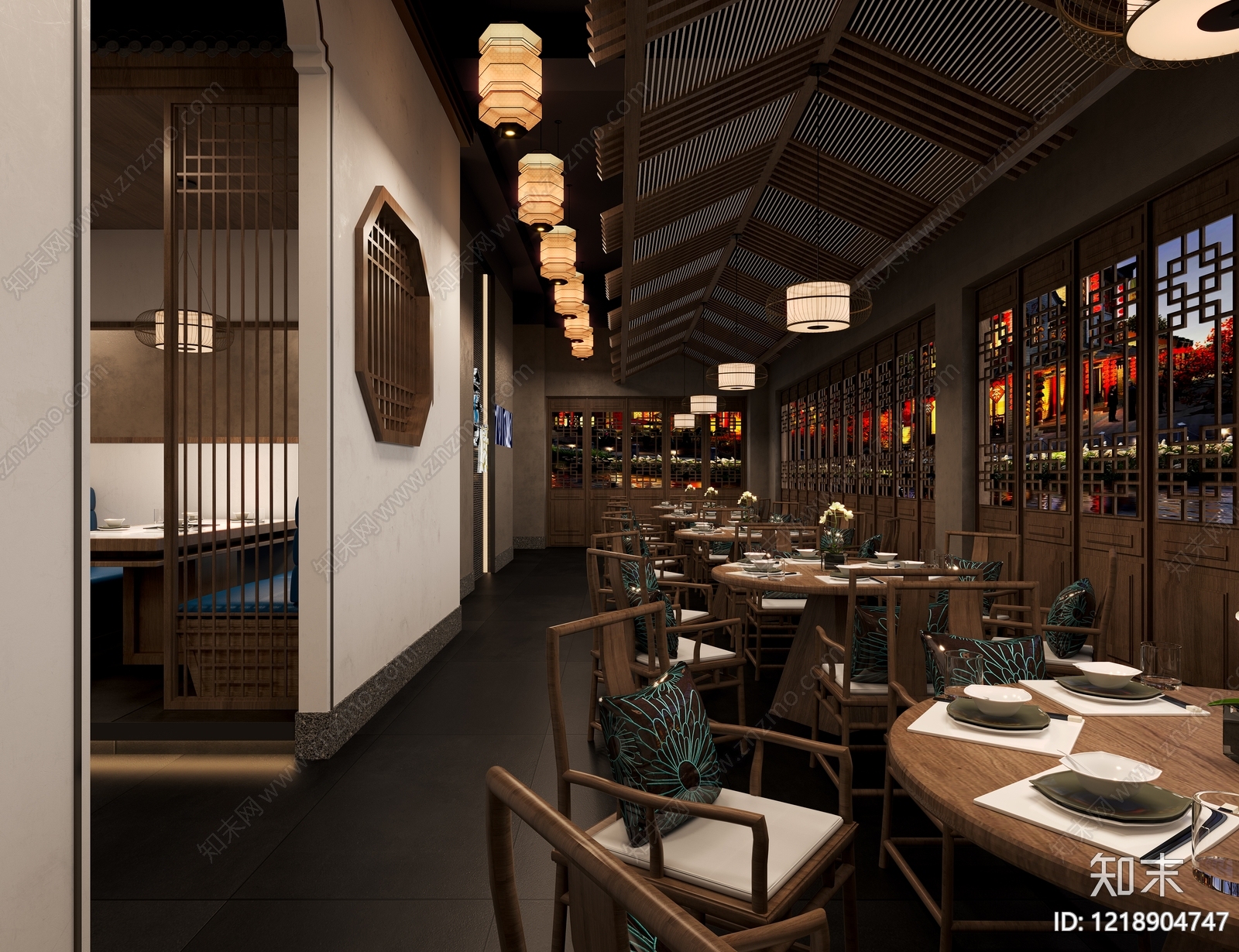 新中式中餐厅3D模型下载【ID:1218904747】