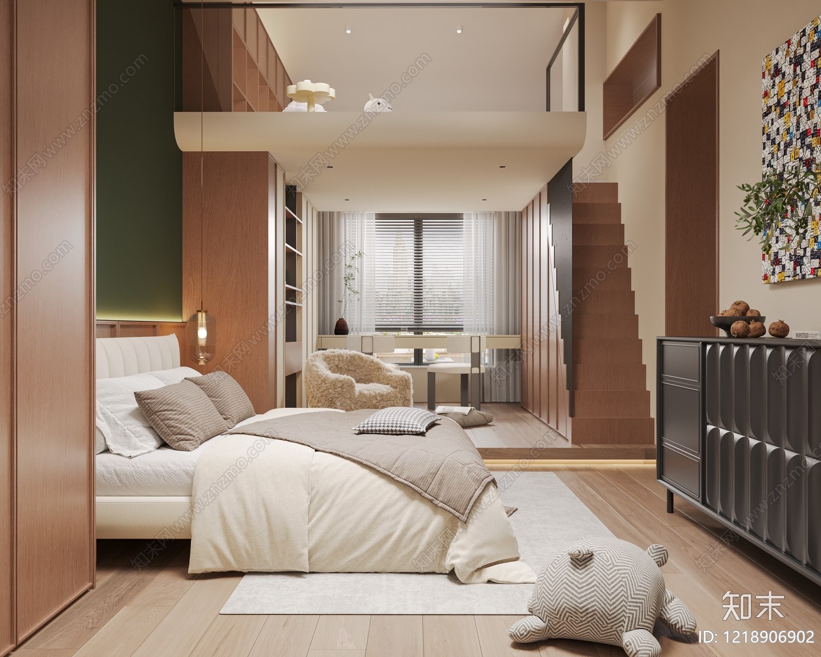 原木风通用儿童房3D模型下载【ID:1218906902】