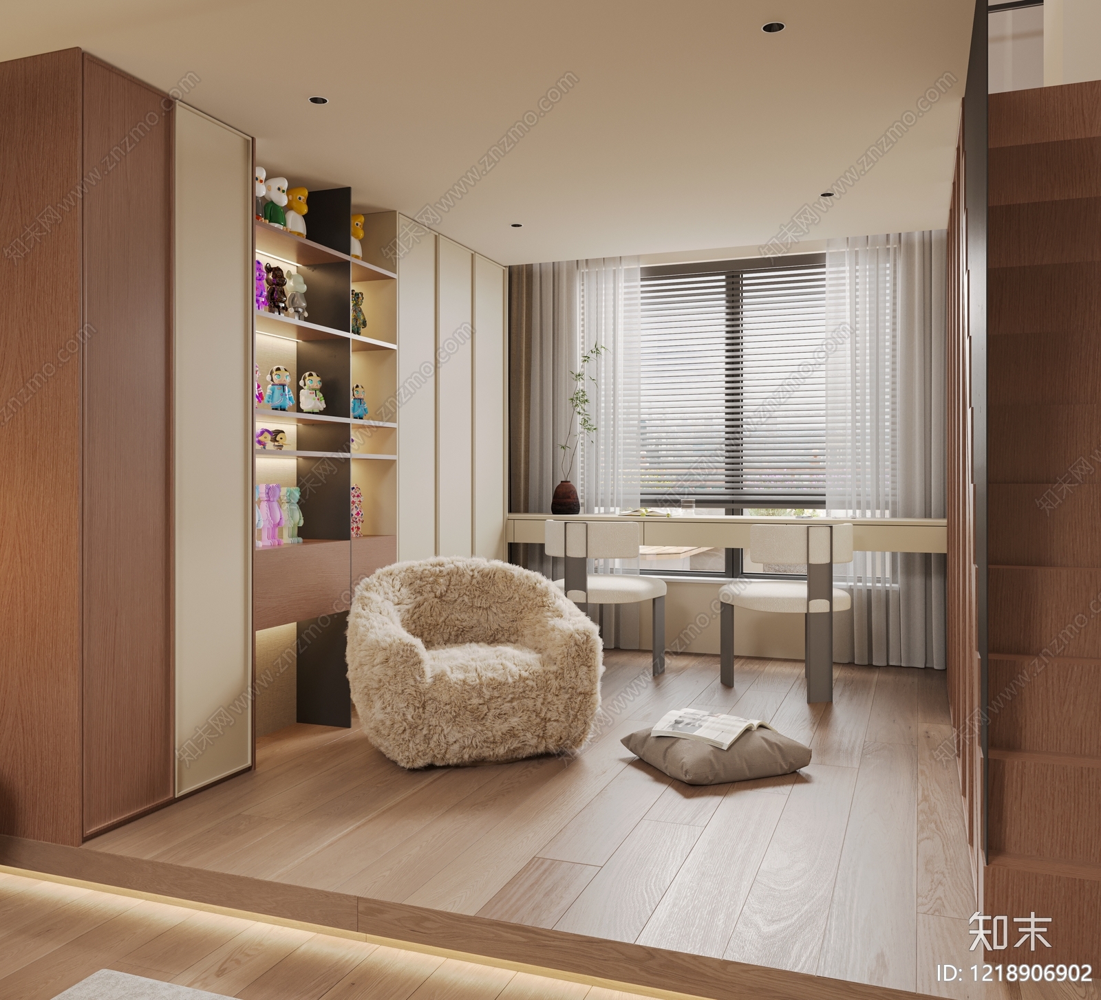 原木风通用儿童房3D模型下载【ID:1218906902】