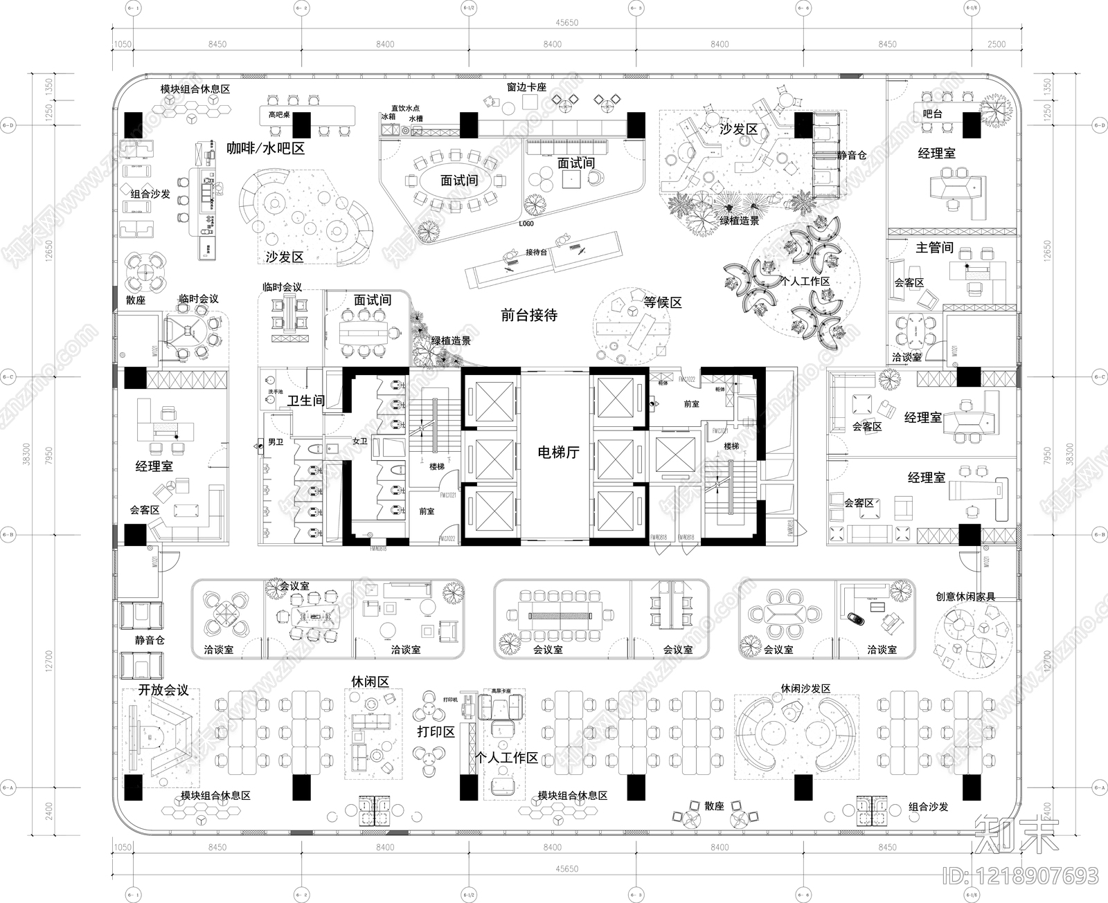 整体办公空间cad施工图下载【ID:1218907693】