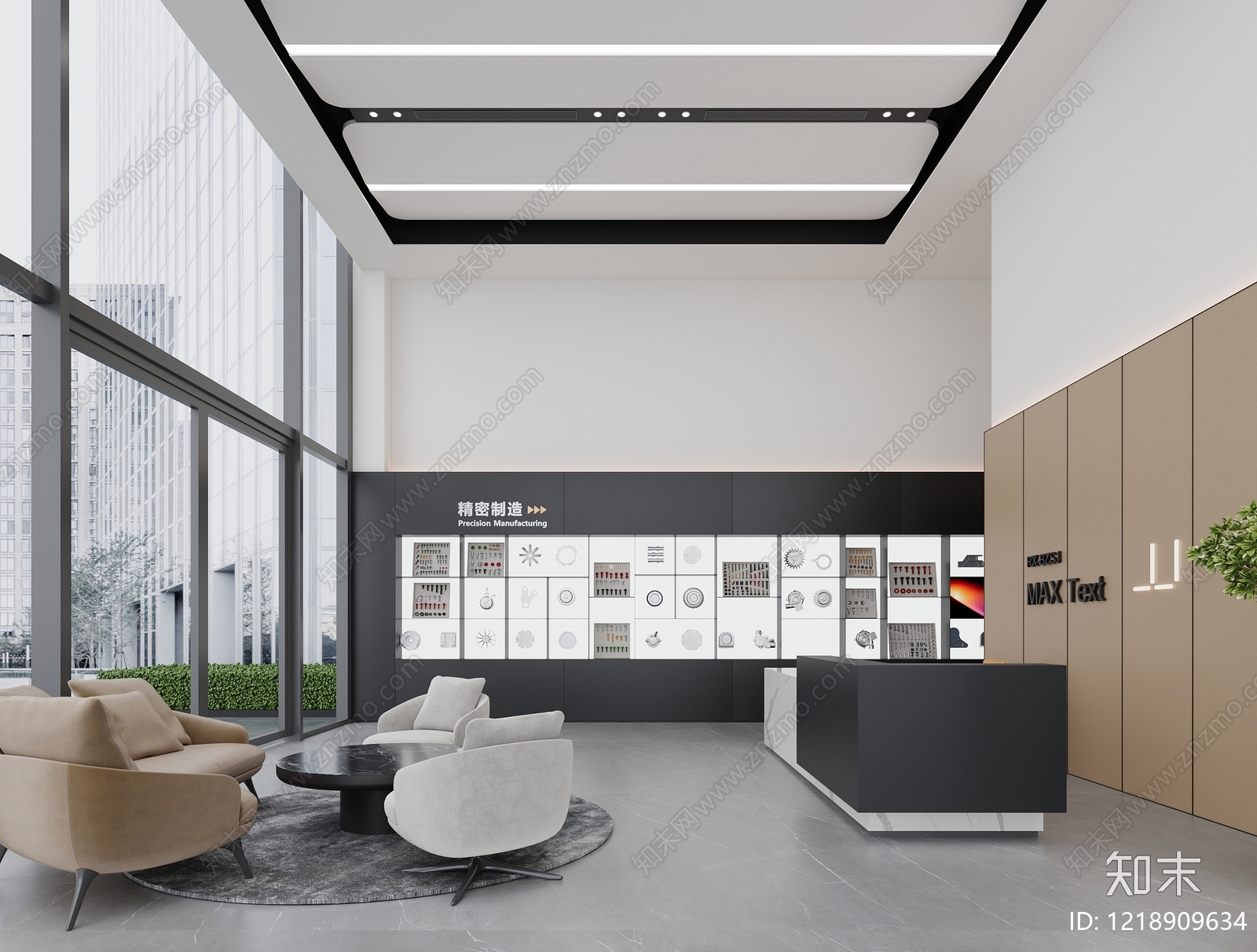 极简办公大厅3D模型下载【ID:1218909634】