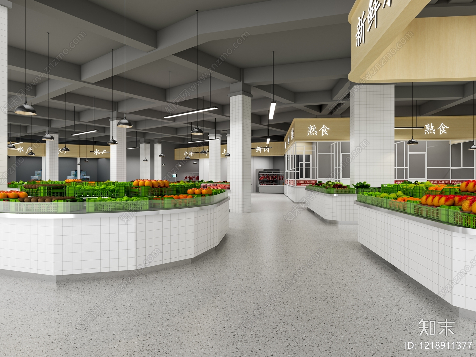现代简约菜市场3D模型下载【ID:1218911377】