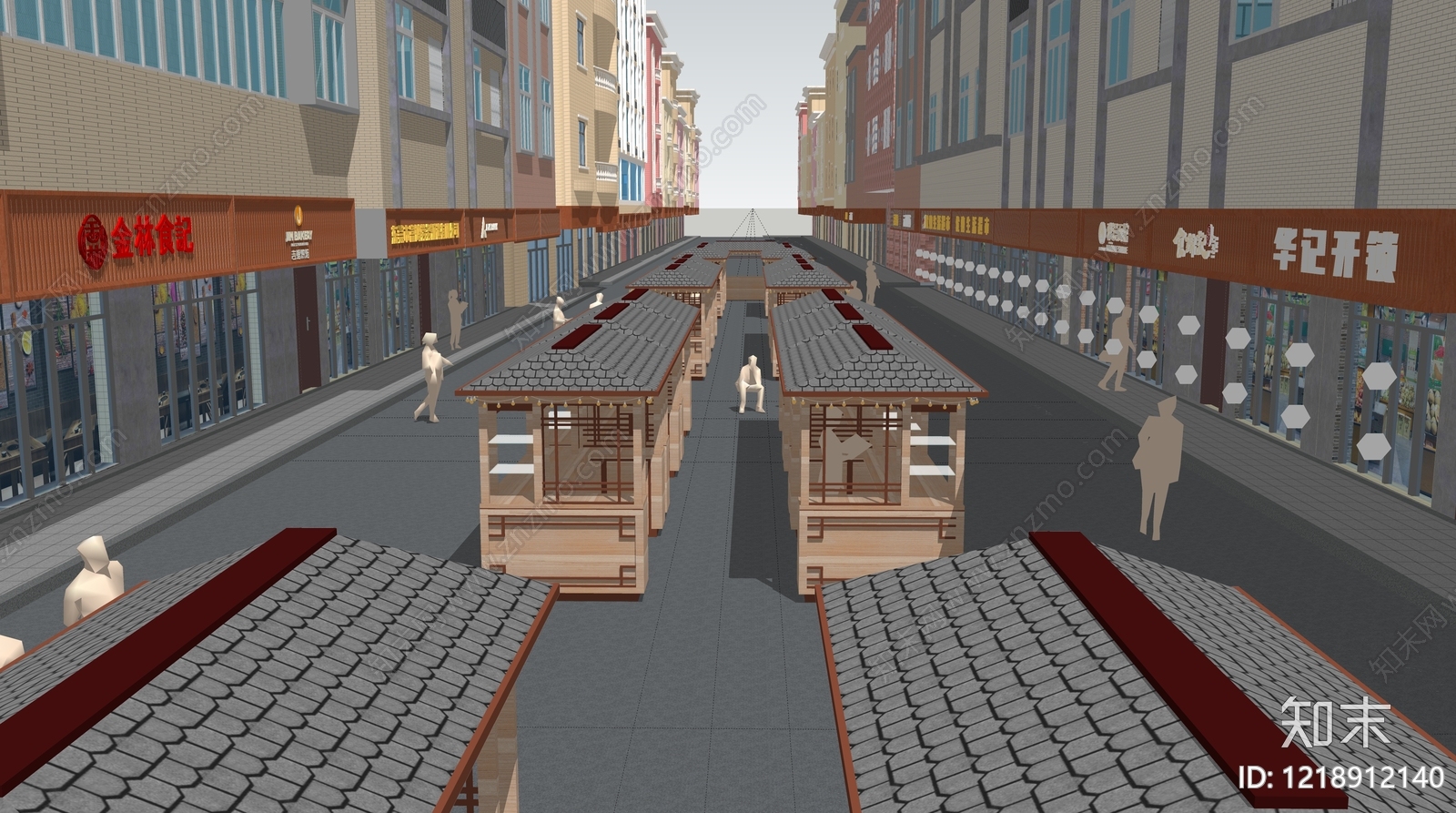 新中式商业街SU模型下载【ID:1218912140】
