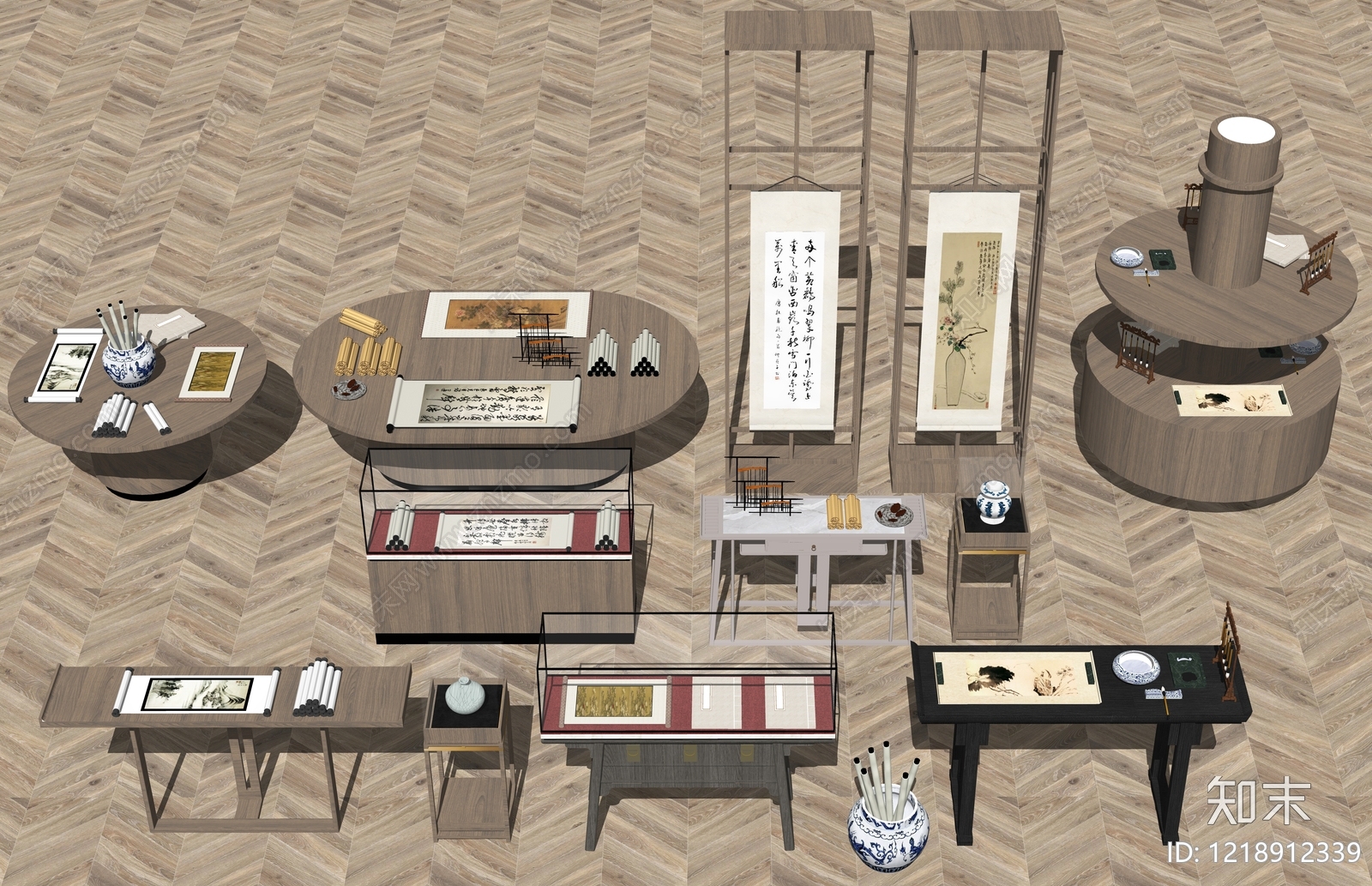 新中式展示台SU模型草图