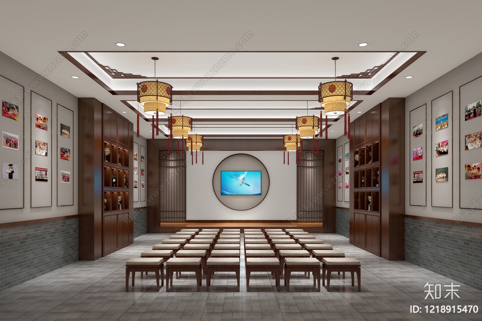 新中式学校展厅3D模型渲染效果图