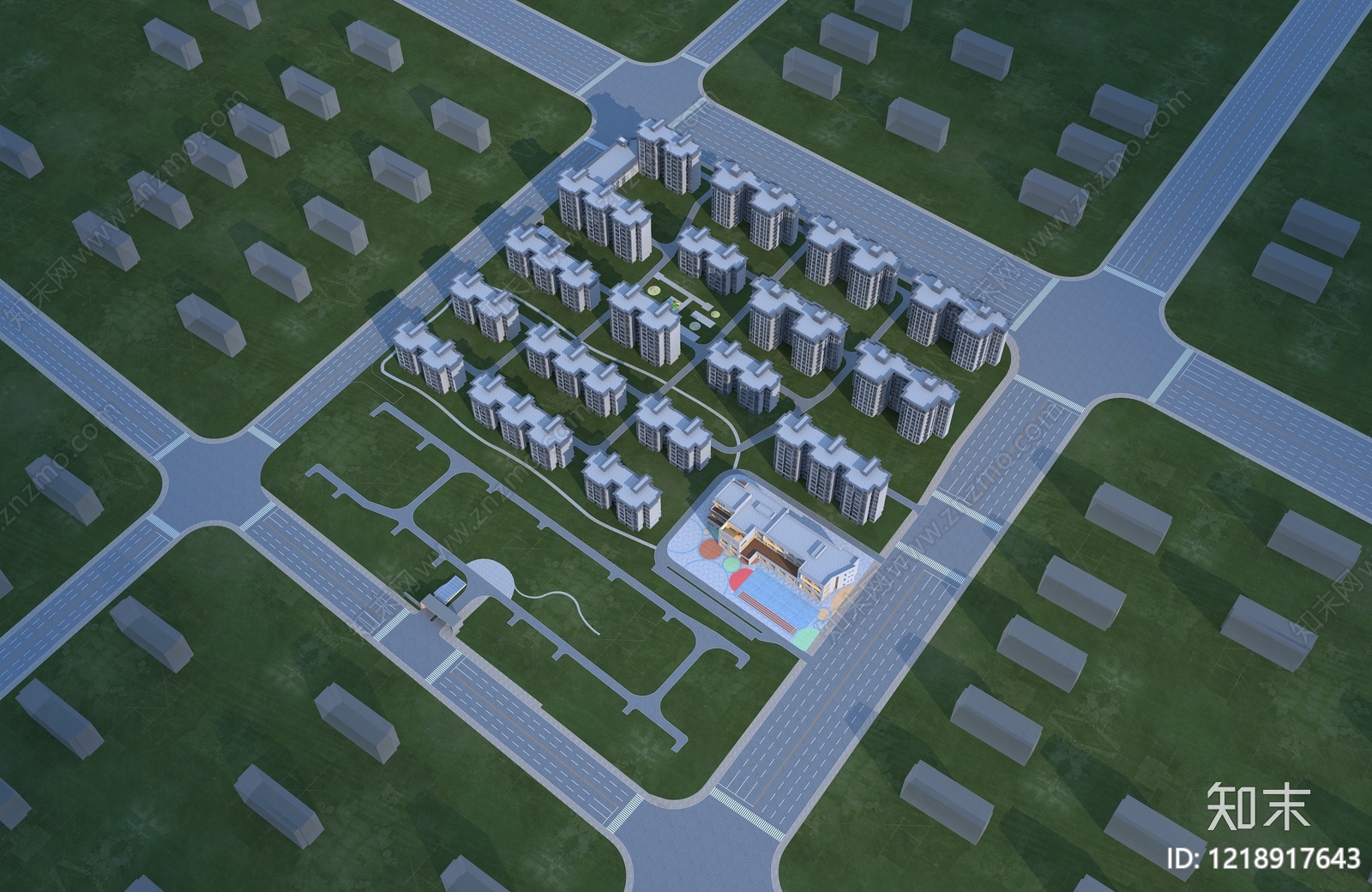 现代主义小高层住宅楼3D模型渲染效果图