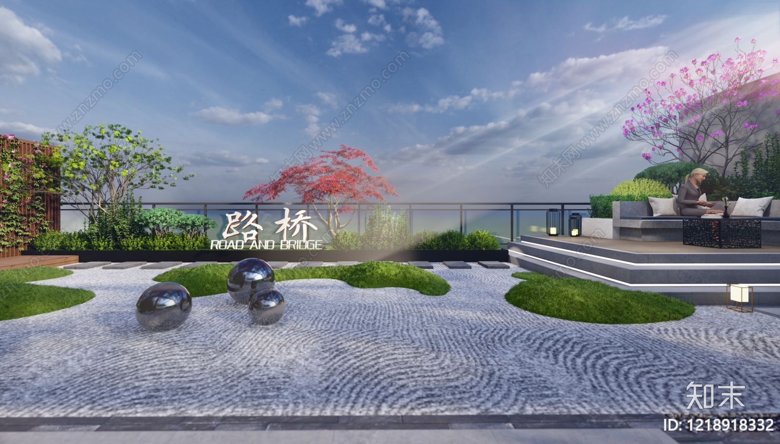 新中式屋顶花园SU模型下载【ID:1218918332】