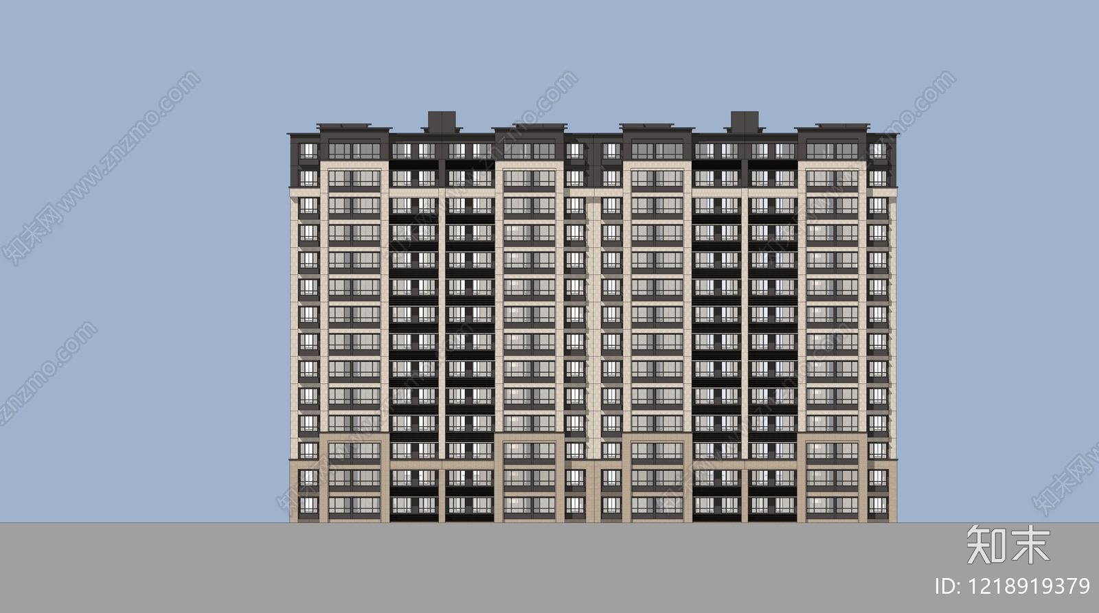 新中式小高层住宅楼SU模型下载【ID:1218919379】