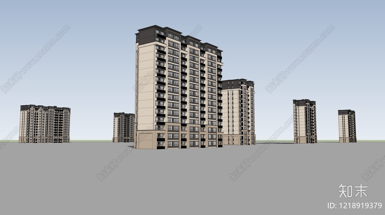 新中式小高层住宅楼SU模型下载【ID:1218919379】