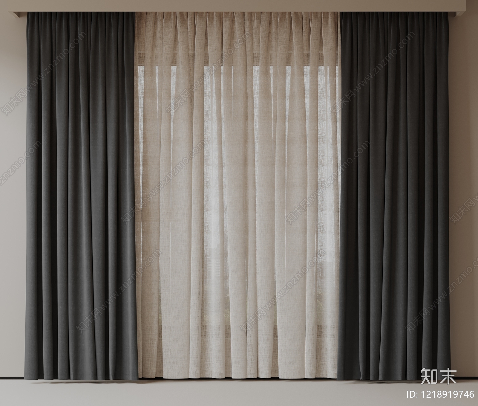 极简窗帘SU模型下载【ID:1218919746】