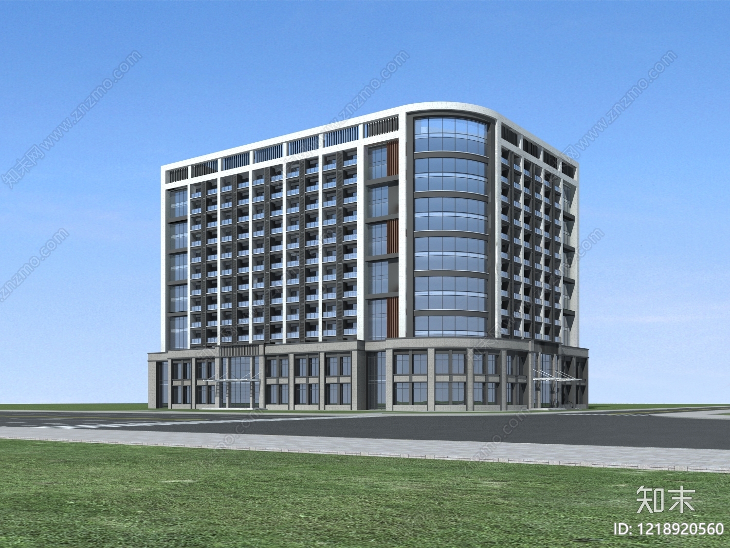 现代主义多层住宅楼3D模型渲染效果图