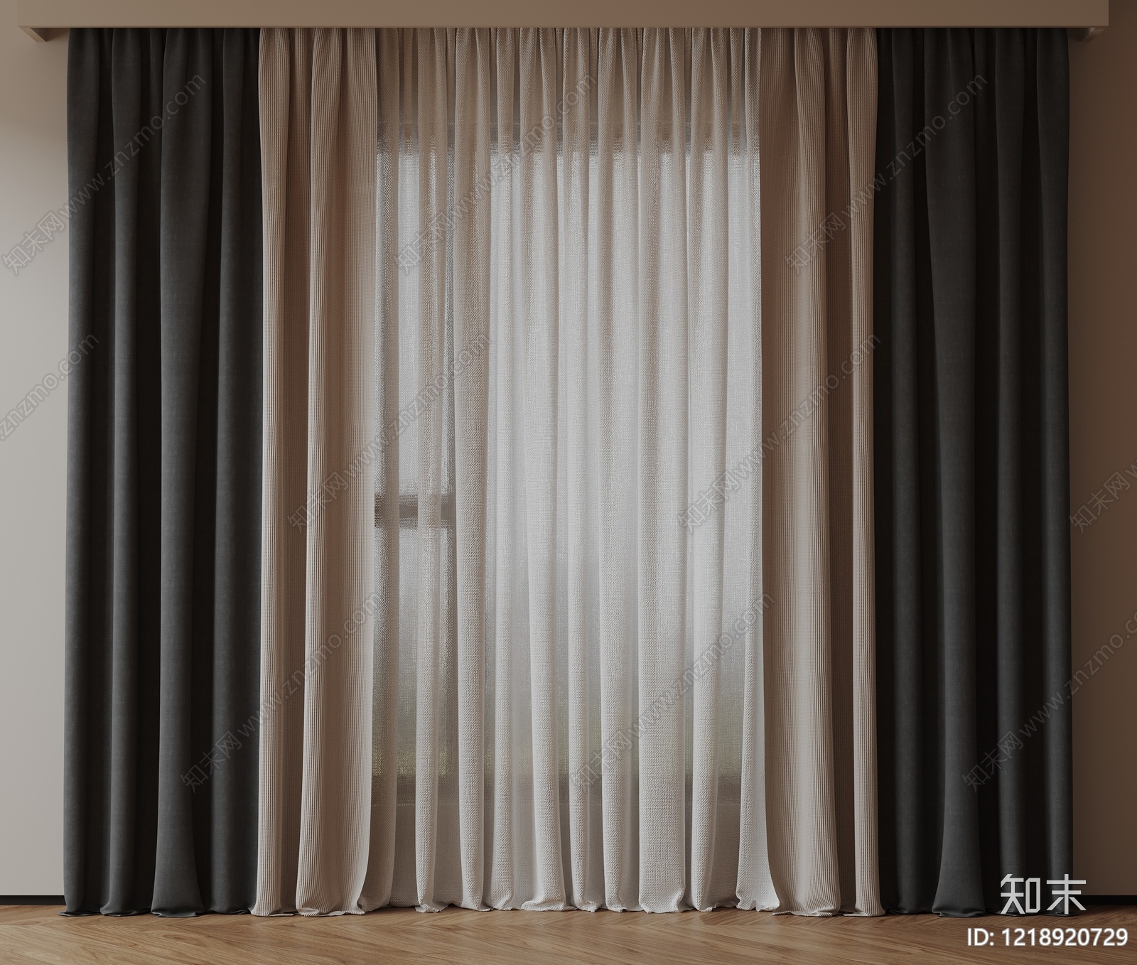 现代简约窗帘SU模型下载【ID:1218920729】