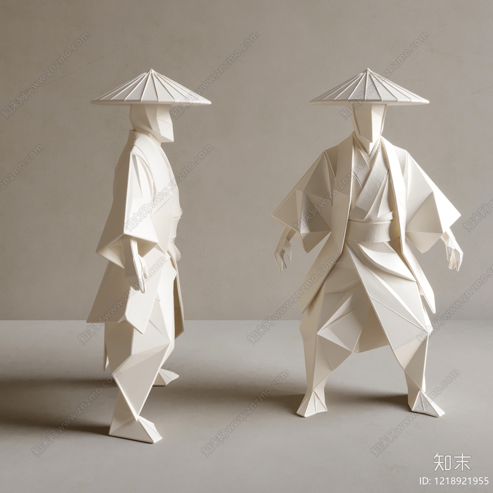 日式禅意雕塑摆件3D模型渲染效果图