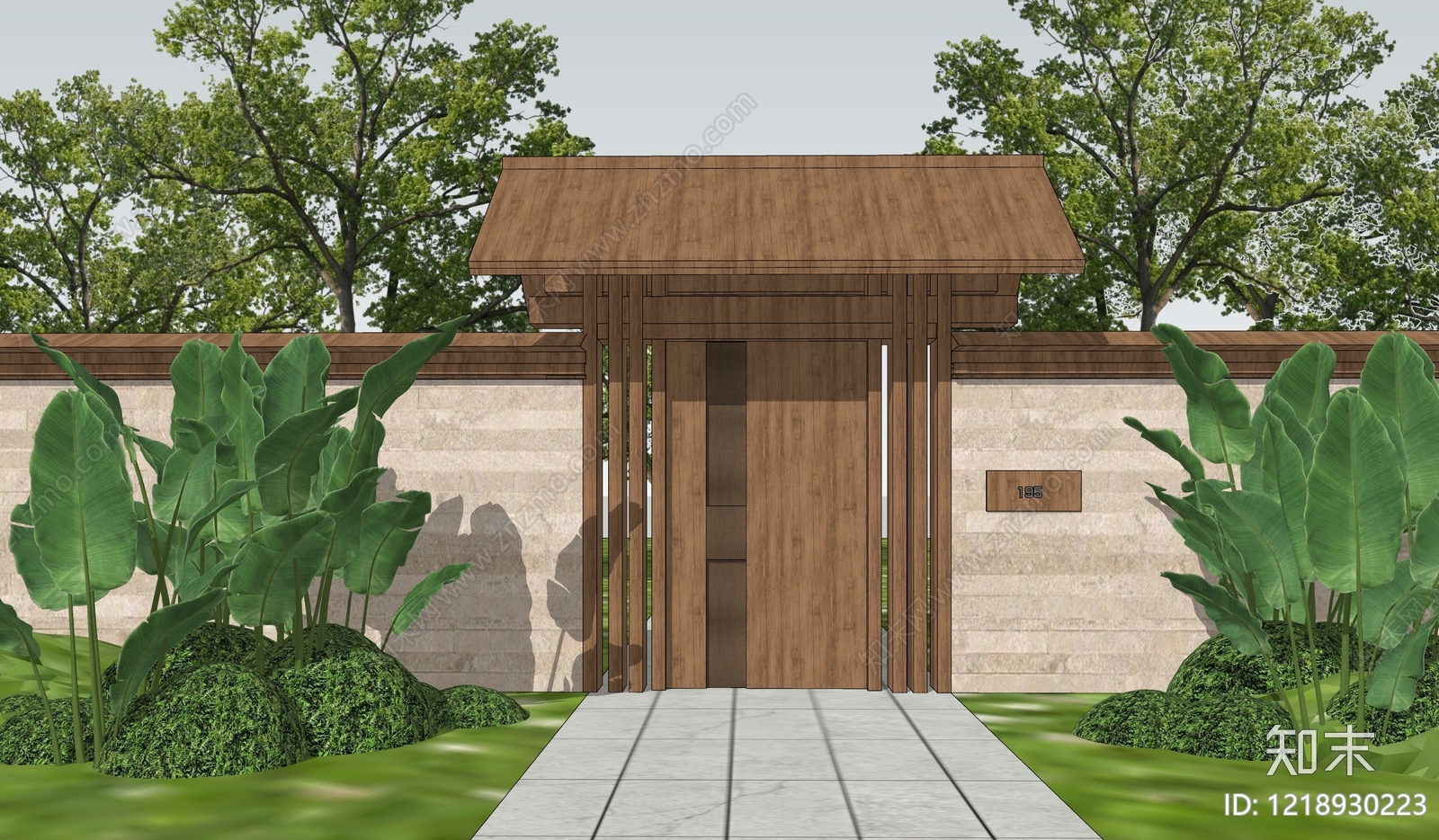 新中式入口大门SU模型下载【ID:1218930223】