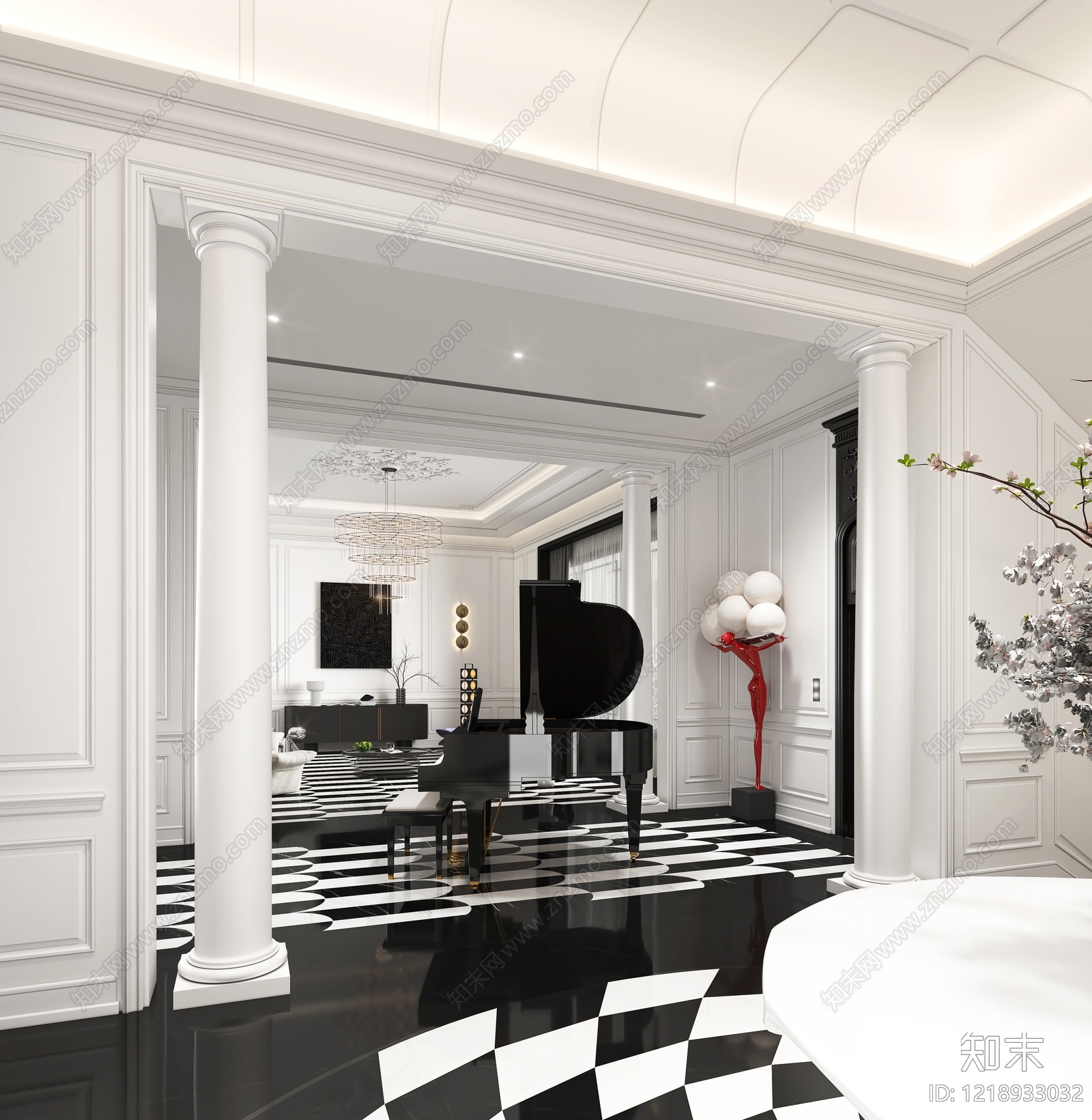 法式别墅客厅3D模型下载【ID:1218933032】