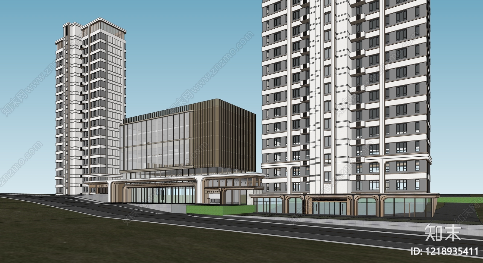 现代主义小区建筑SU模型下载【ID:1218935411】