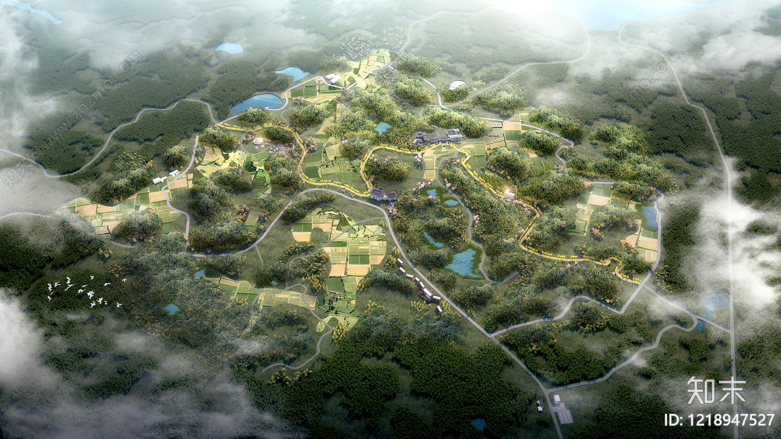新中式景观农业景观3D模型下载【ID:1218947527】