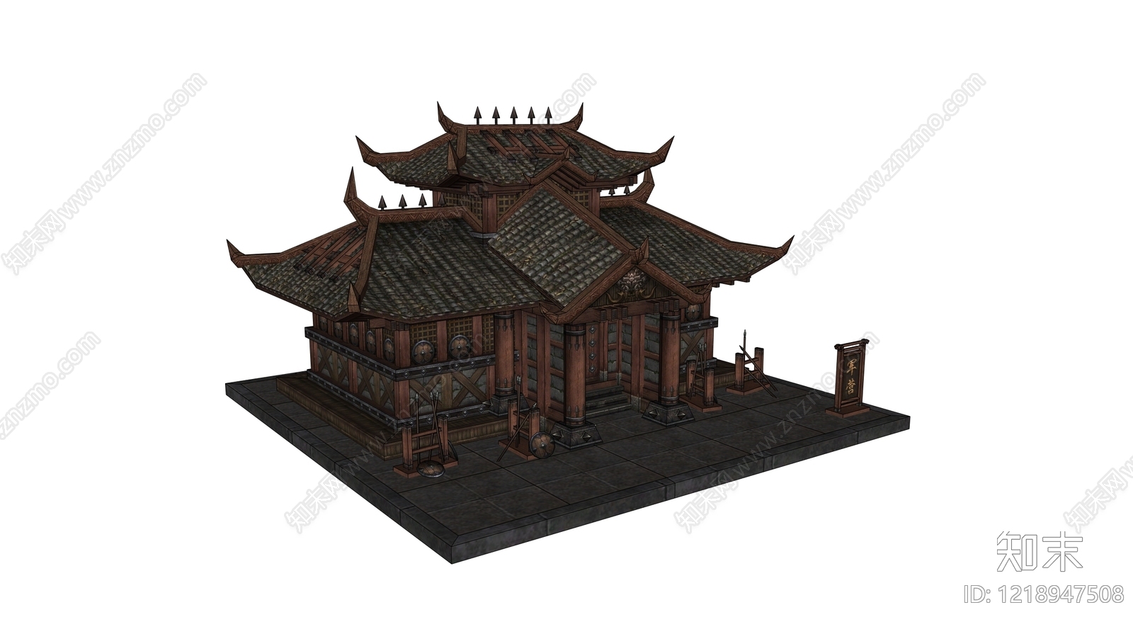 中式古建筑SU模型下载【ID:1218947508】