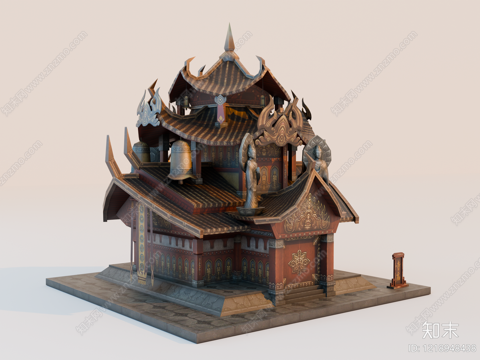 中式寺庙建筑SU模型下载【ID:1218948438】
